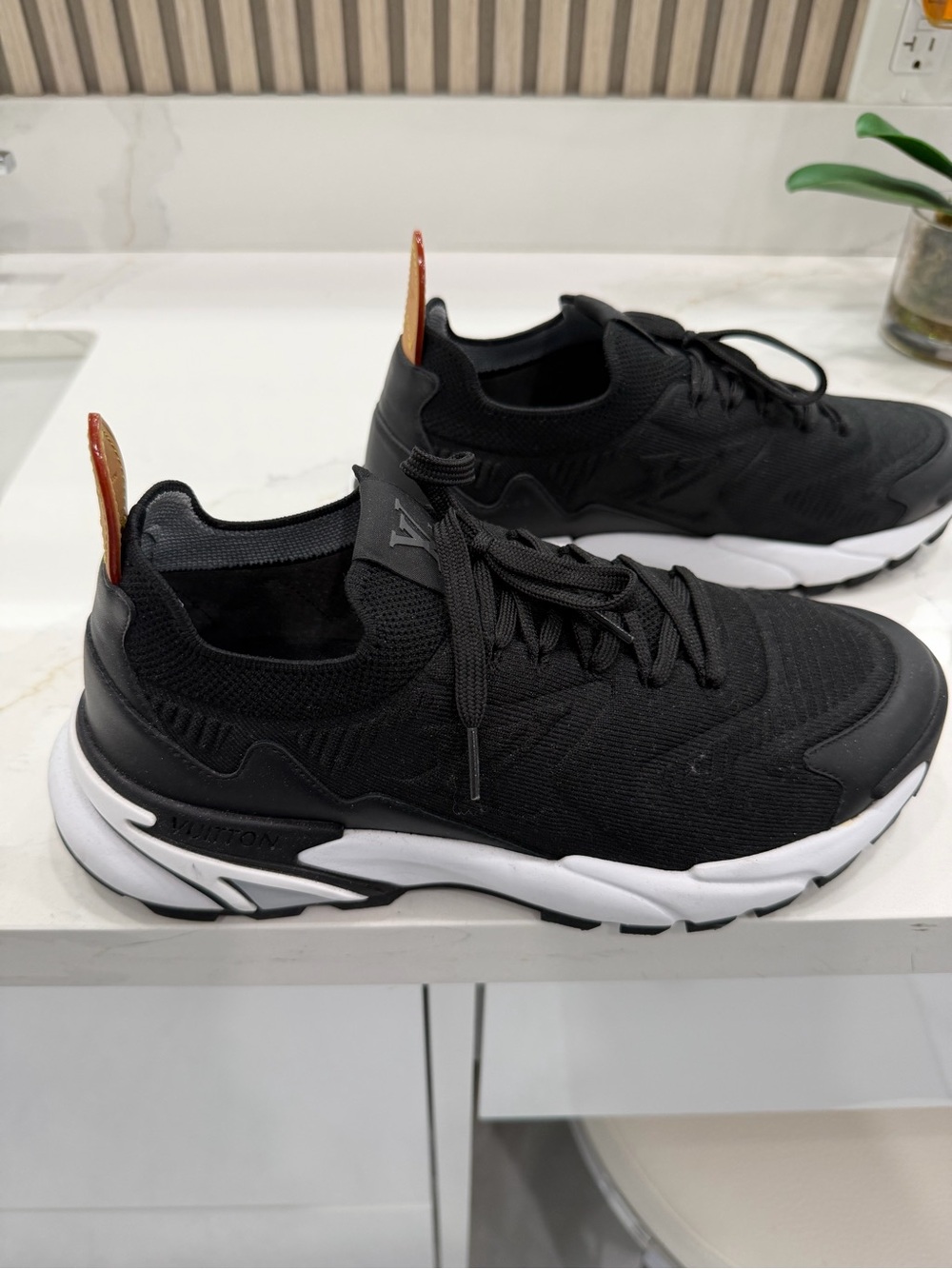 Louis Vuitton Black Knit Runner with White Sole and Orange Heel Tab